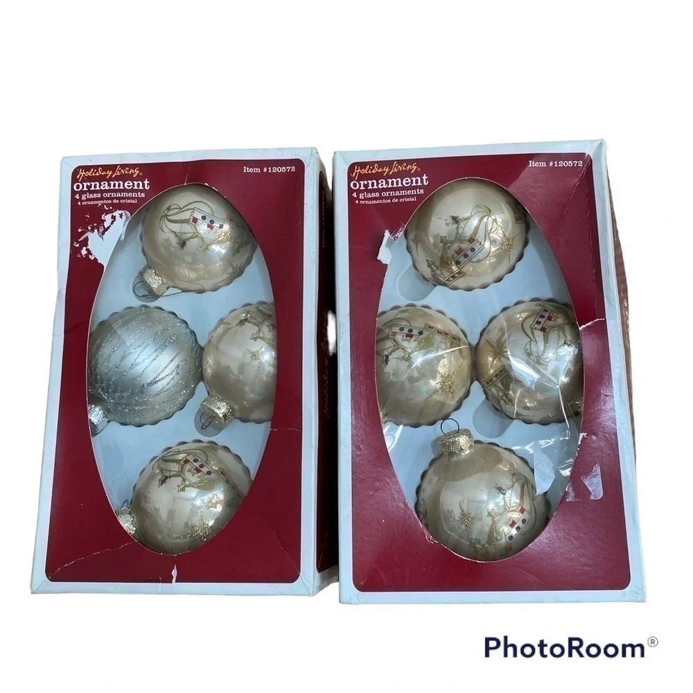 Vintage Glass Ball Ornaments Made in USA Three Kings Christmas Gold Silver